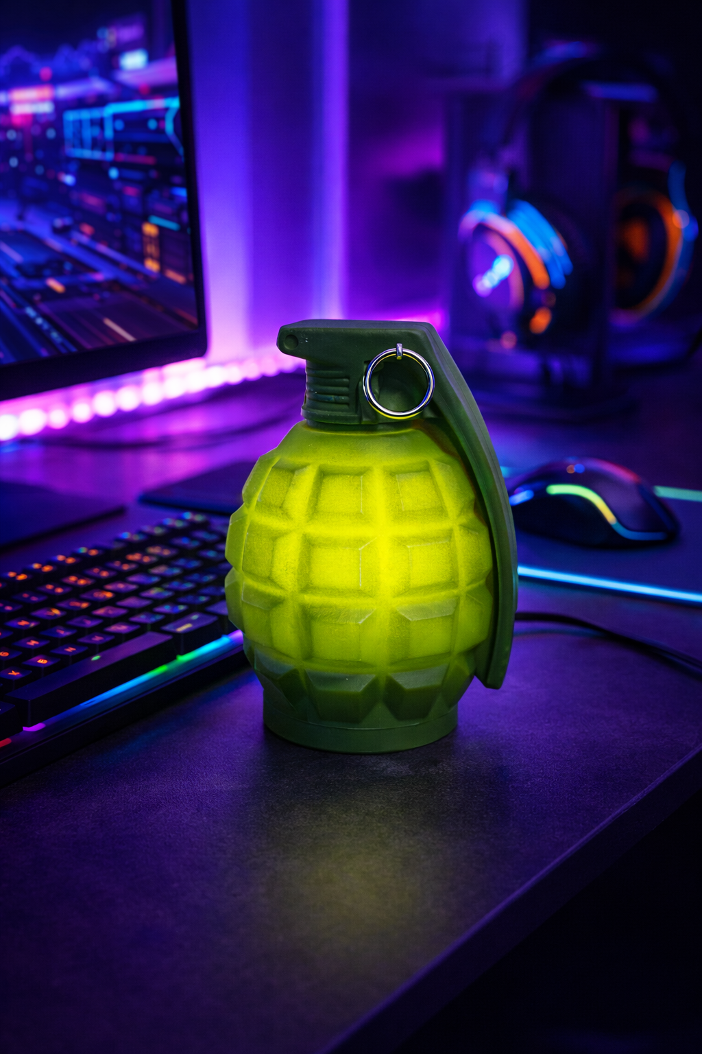 Luminária granada verde decorativa em ambiente gamer com iluminação criativa e decoração moderna