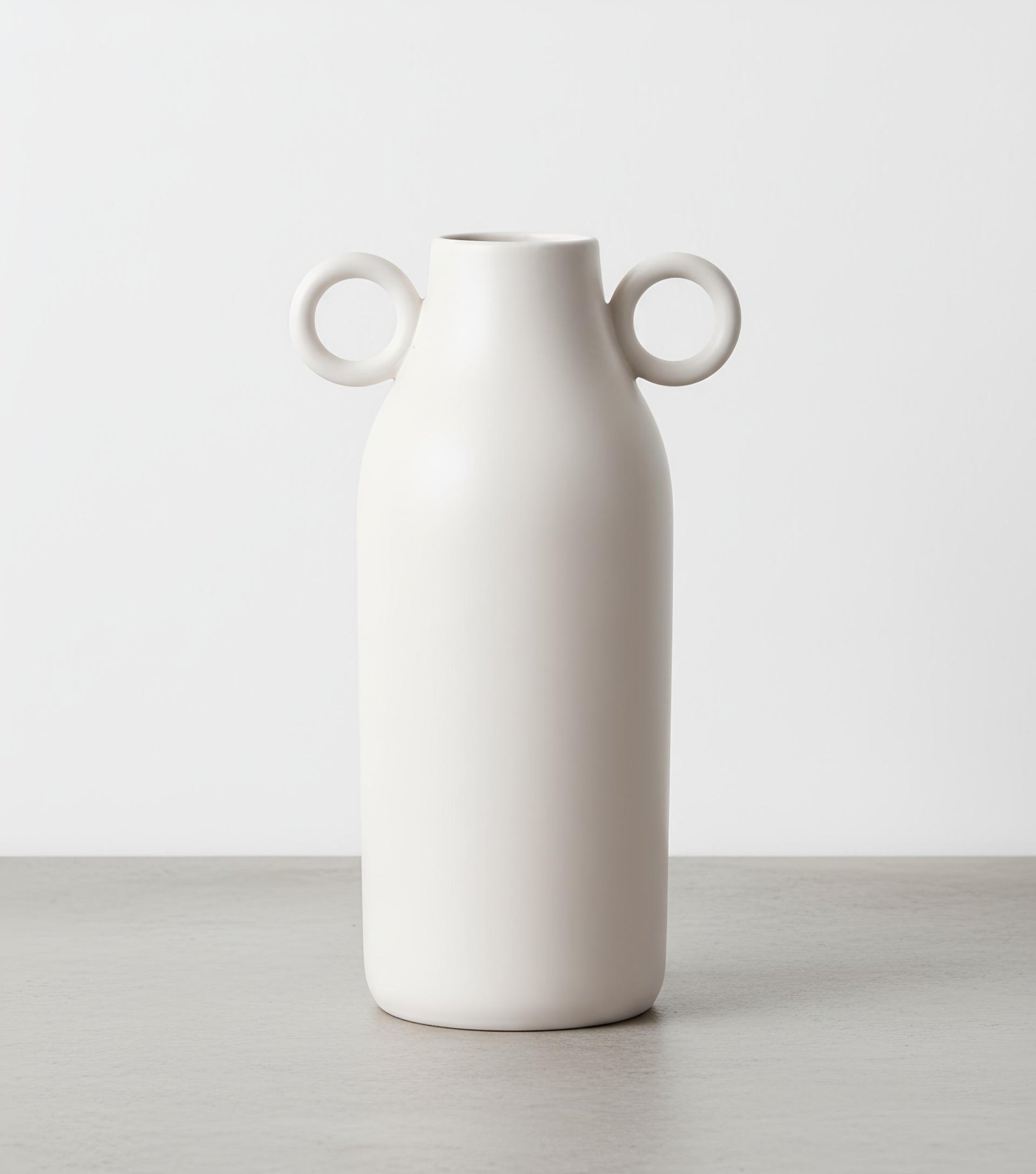 Vaso decorativo minimalista em cerâmica branca com alças laterais 27 cm