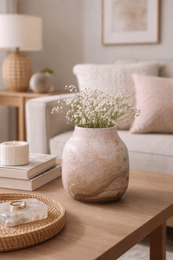 Vaso decorativo Rouen 17cm em ambiente de sala com decoração moderna e iluminação natural